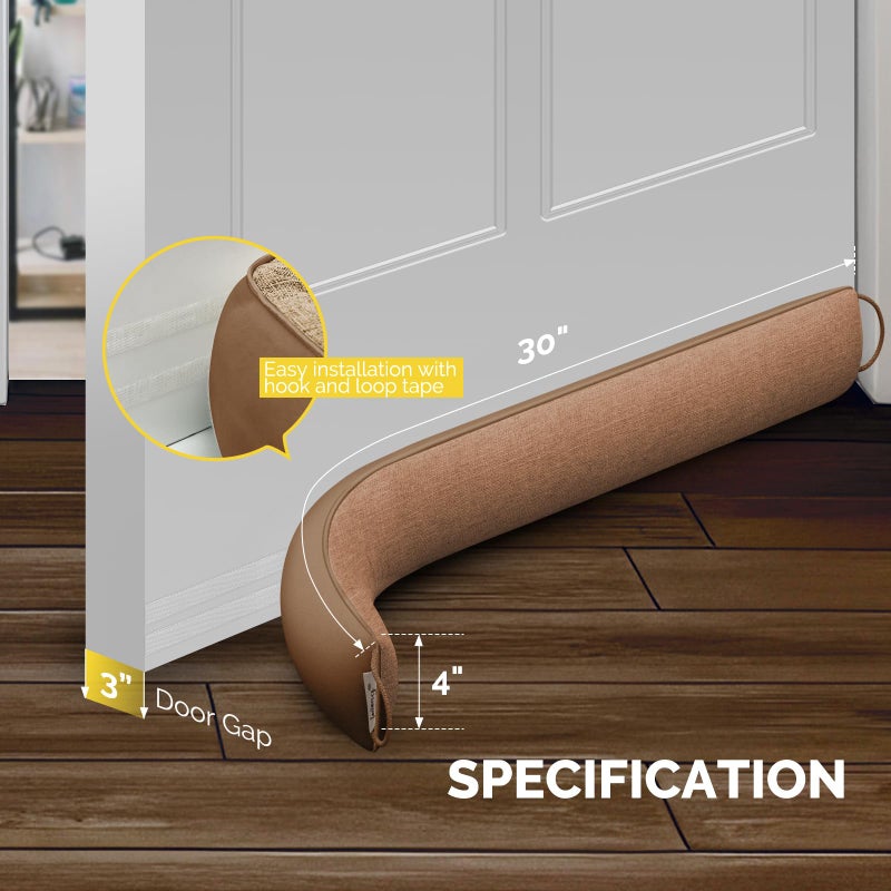 fowong Door Draft Stopper for Bottom of Door 30 Inch Weighted Noise Stopper Soundproof Draft Blocker, Brown - Image 2